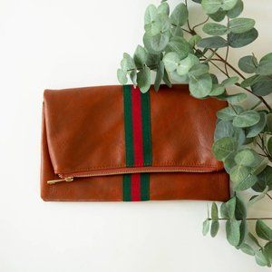 BRAND NEW PREPPY STRIPE BROWN FOLDOVER CLUTCH